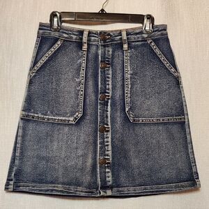 Lexi Jeans Skirt Denim Stretch Size 6 Blue Button Front Mini